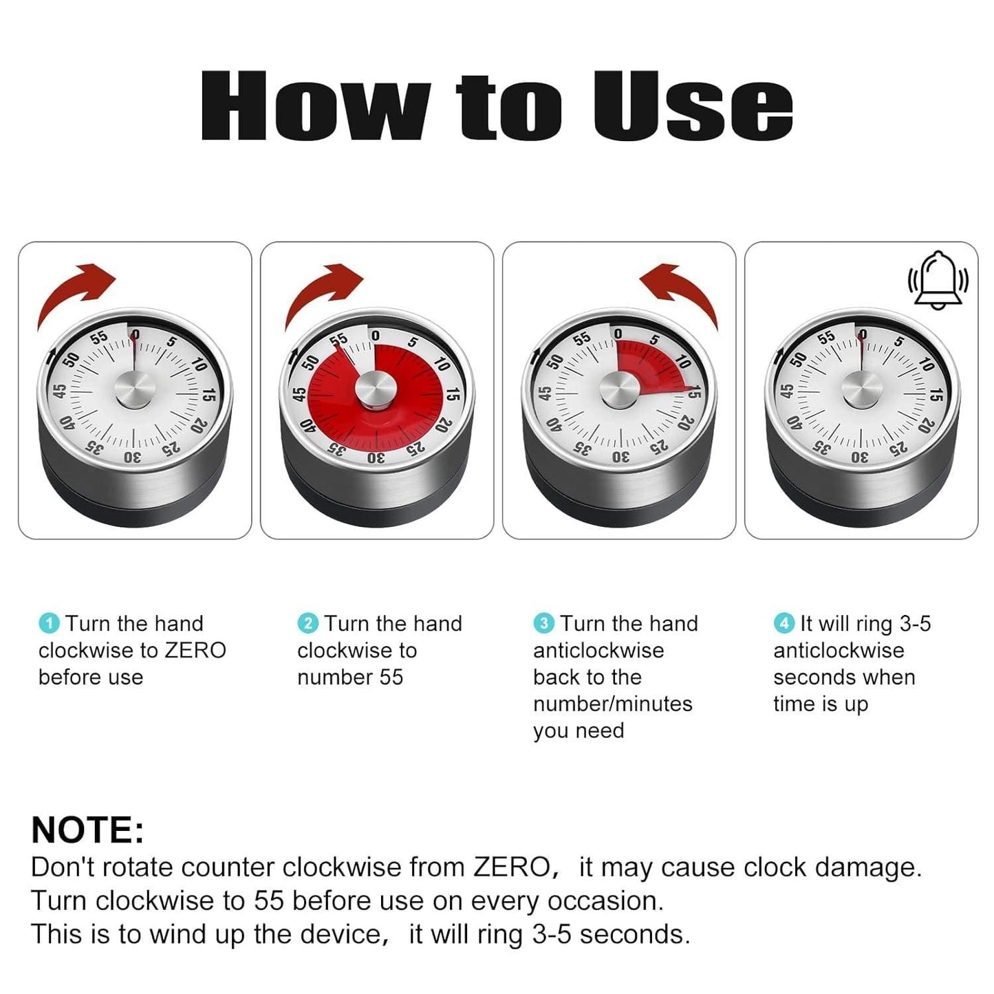 60-Minute Magnetic Timer with Loud Alarm β Stainless Steel